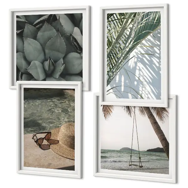 Tropical plants wall art set vacation themed