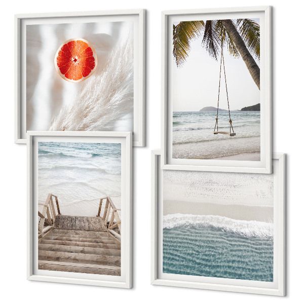 Set of 4 wall art pieces Beach wooden stairs atmosphere