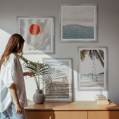 Set of 4 wall art pieces Beach wooden stairs atmosphere