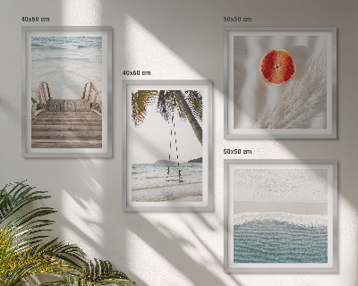 Set of 4 wall art pieces Beach wooden stairs atmosphere