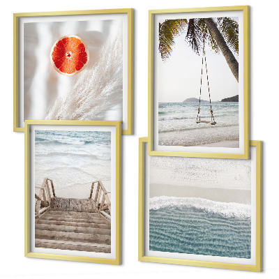 Set of 4 wall art pieces Beach wooden stairs atmosphere