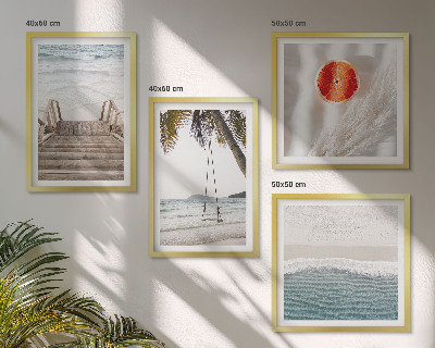 Set of 4 wall art pieces Beach wooden stairs atmosphere