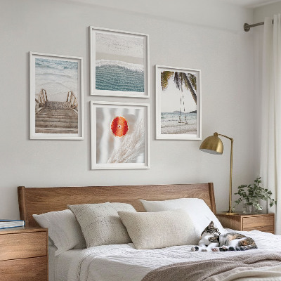 Set of 4 wall art pieces Beach wooden stairs atmosphere