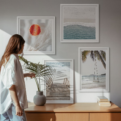 Set of 4 wall art pieces Beach wooden stairs atmosphere