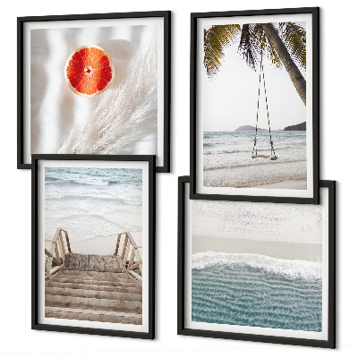 Set of 4 wall art pieces Beach wooden stairs atmosphere