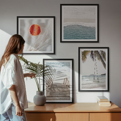 Set of 4 wall art pieces Beach wooden stairs atmosphere