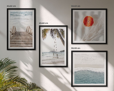 Set of 4 wall art pieces Beach wooden stairs atmosphere