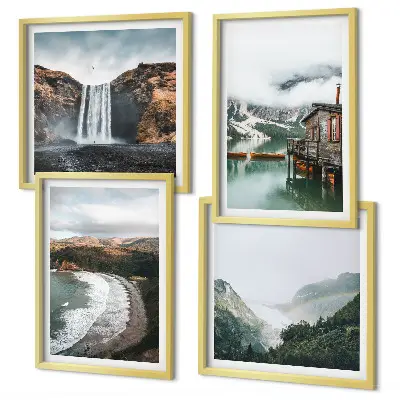 Multi-piece wall decor set featuring a mountain, beach, and cloud seascape