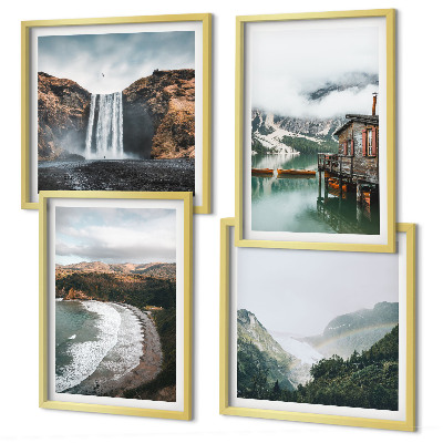 Multi-piece wall decor set Mountain beaches clouds water