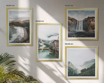 Multi-piece wall decor set featuring a mountain, beach, and cloud seascape