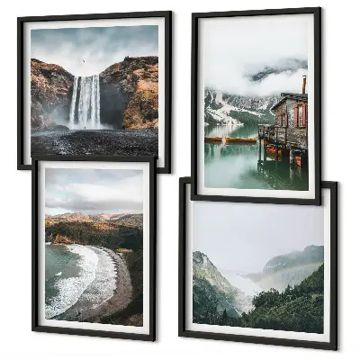Multi-piece wall decor set featuring a mountain, beach, and cloud seascape