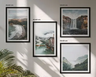 Multi-piece wall decor set featuring a mountain, beach, and cloud seascape