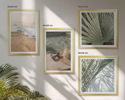 Wall art set water beach hat sunglasses design