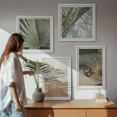Wall art set water beach hat sunglasses design