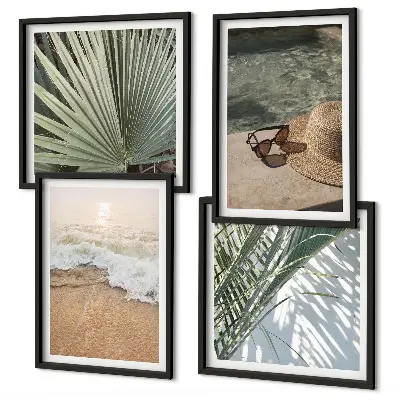 Wall art set water beach hat sunglasses design