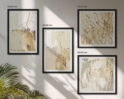 Wall art set with abstract patterns in beige and white
