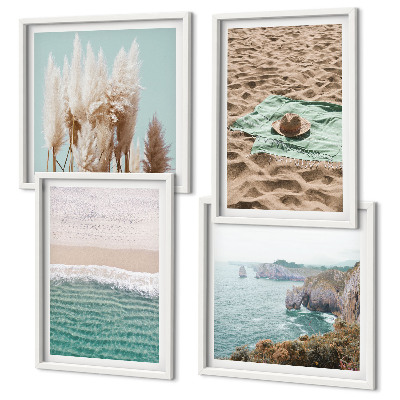 Multi-piece wall decor set Beach waves grass hat