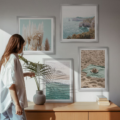 Multi-piece wall decor set Beach waves grass hat