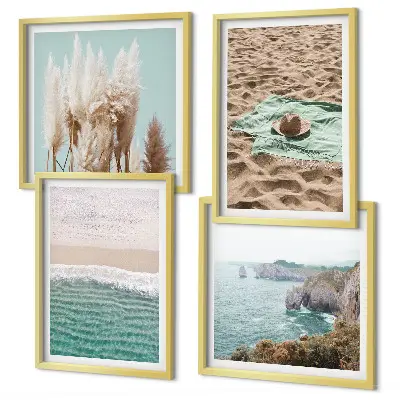 Beach waves grass hat wall decor multi-piece set