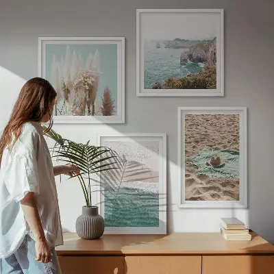 Beach waves grass hat wall decor multi-piece set