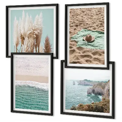 Beach waves grass hat wall decor multi-piece set