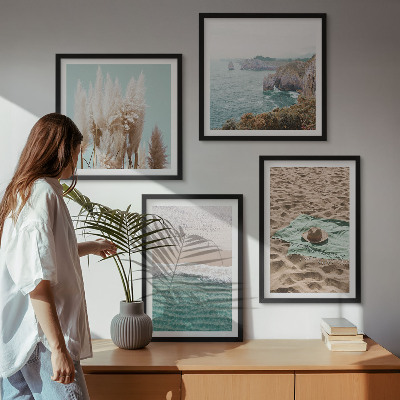 Multi-piece wall decor set Beach waves grass hat