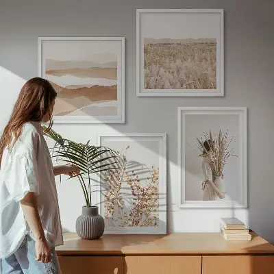 Wall art set with bohemian style plant motifs