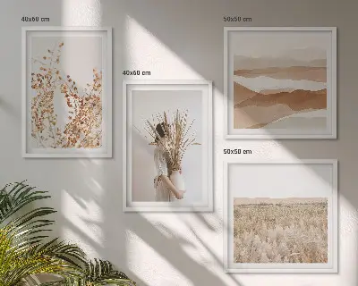 Wall art set with bohemian style plant motifs