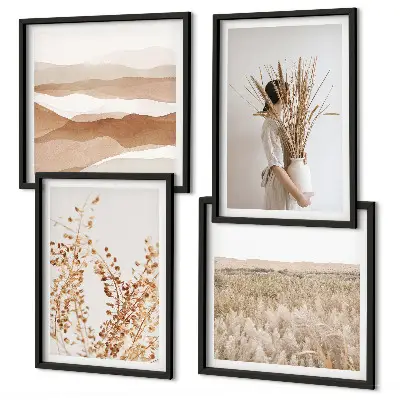 Wall art set with bohemian style plant motifs