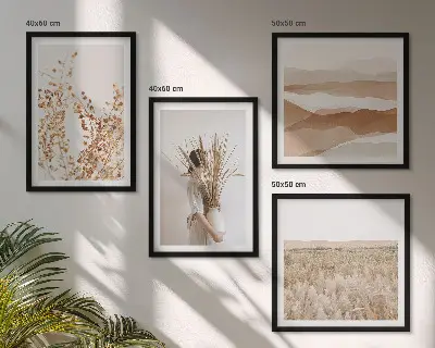 Wall art set with bohemian style plant motifs