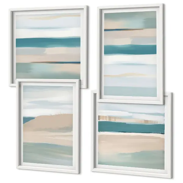 Abstract blue landscapes set of 4 wall art pieces