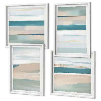 Abstract blue landscapes set of 4 wall art pieces