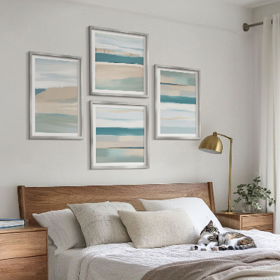Set of 4 wall art pieces Abstract blue landscapes