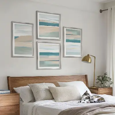 Abstract blue landscapes set of 4 wall art pieces