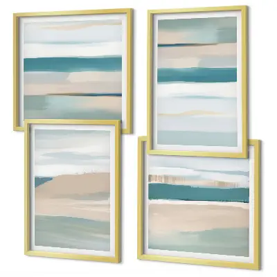 Abstract blue landscapes set of 4 wall art pieces