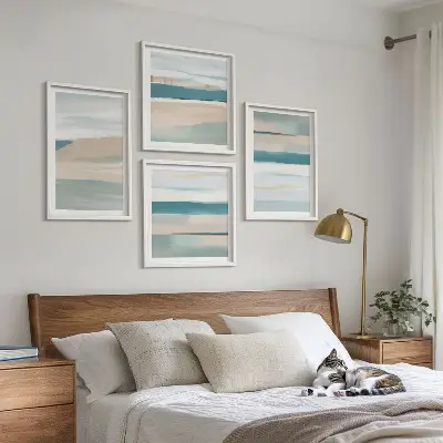 Abstract blue landscapes set of 4 wall art pieces