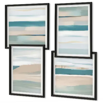 Abstract blue landscapes set of 4 wall art pieces
