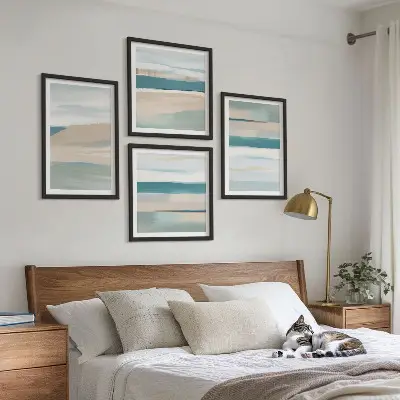 Abstract blue landscapes set of 4 wall art pieces