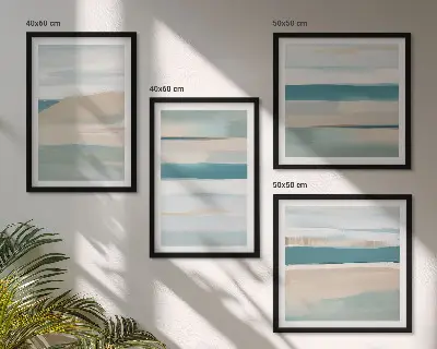 Abstract blue landscapes set of 4 wall art pieces