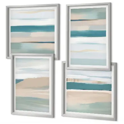 Abstract blue landscapes set of 4 wall art pieces