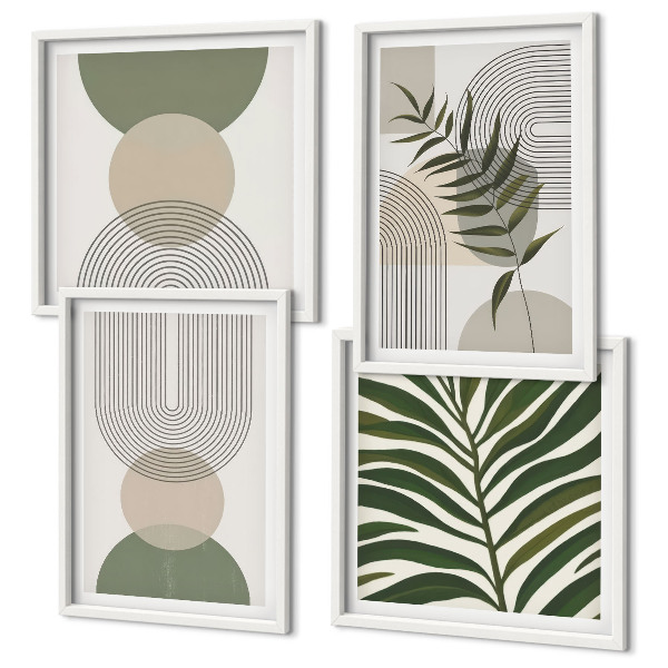 Set of 4 wall art pieces Abstract leaves boho style