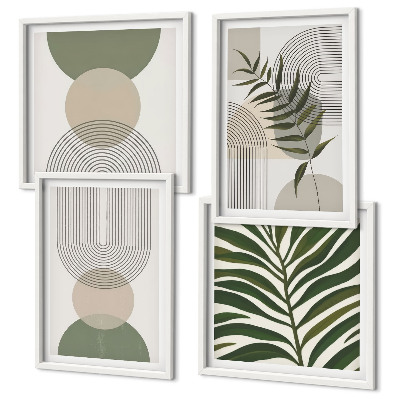 Set of 4 wall art pieces Abstract leaves boho style