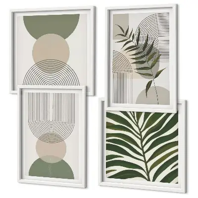 Abstract leaves boho wall art set of 4 pieces