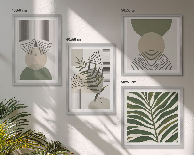 Set of 4 wall art pieces Abstract leaves boho style