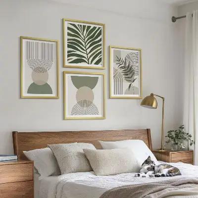 Abstract leaves boho wall art set of 4 pieces
