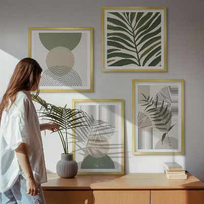 Set of 4 wall art pieces Abstract leaves boho style