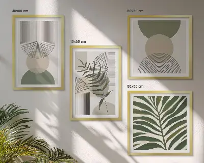 Abstract leaves boho wall art set of 4 pieces