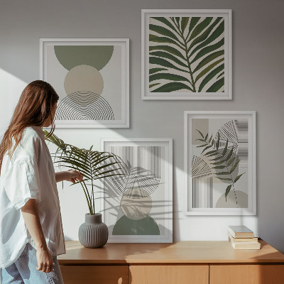 Set of 4 wall art pieces Abstract leaves boho style