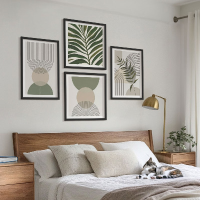 Set of 4 wall art pieces Abstract leaves boho style