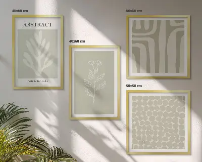 Wall art set with plant and geometric patterns